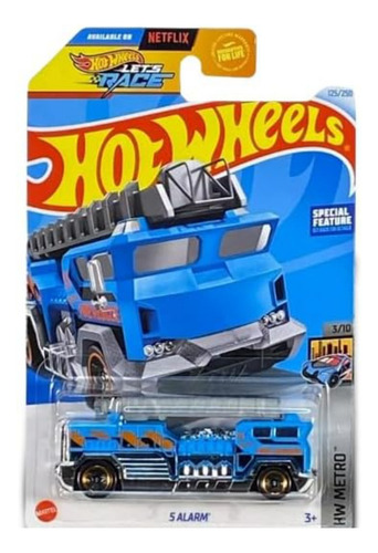 Auto Hot Wheels Camion 5 Alarm Celeste Nuevo En Blister Rdf1 Celeste Ploteado Con Cromado Y Las Ruedas Aro Rojo