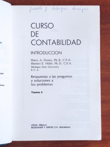 Curso De Contabilidad Introducción 2 / Finney Miller (Usado)
