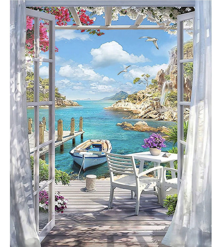 Kit Pintura Por Números 40x50 Playa Desde Balcón Sin Marco