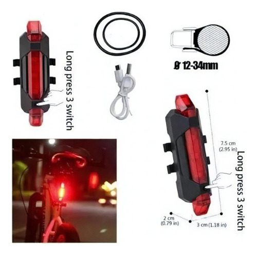 Lanterna Para Bike Sinalizador Traseiro Luz Segurança Usb Cor Preto