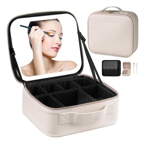 Divino Maletin Cosméticos Blanco Con Espejo Led Usb Touch Blanco