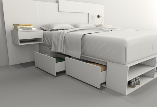 Base De Cama Sommier 1.40m + Cajones De Guardado + Estantes