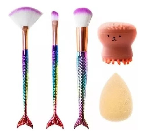 Kit Para Maquillaje 3brochas + 1esponja + 1brocha Silicona