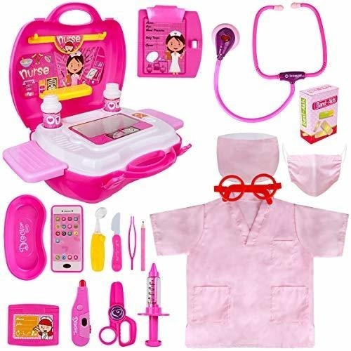 Juego Para Niños Kit De Medico Color Rosa Con Varias Piezas