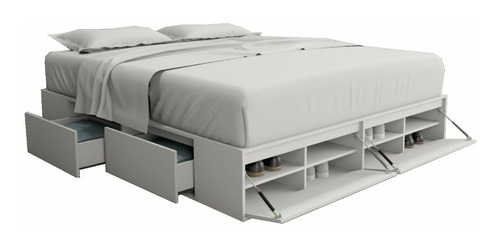 Imagen 1 de 10 de Box De Cama Cajonera + Zapatero Base Somier 1,80/2,00 Blanco