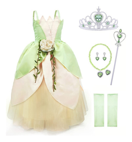 Tiana Princesa Halloween Cosplay Vestido Para Niñas