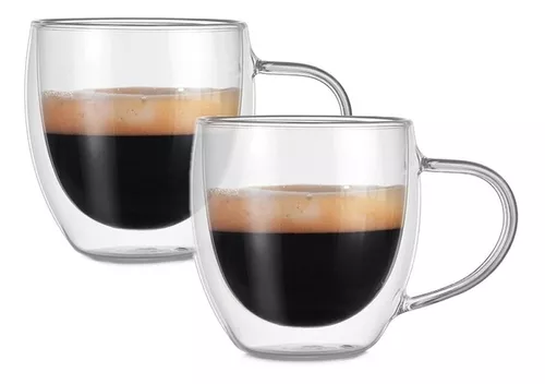 Taza Café Transparente Doble Pared Vidrio 220 Ml Pack X2