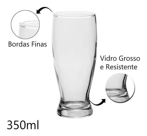 Kit 3 Copos De Vidro Tulipa Chopp Cerveja 350ml Transparente