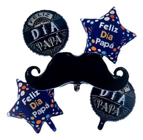 Bouquet Globos Día Del Padre Hombre Bigote Papá Azul Negro