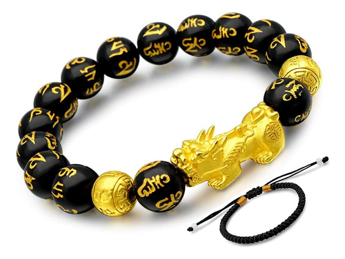 Angushiny Pulsera De Riqueza De Obsidiana Negra Feng Shui De