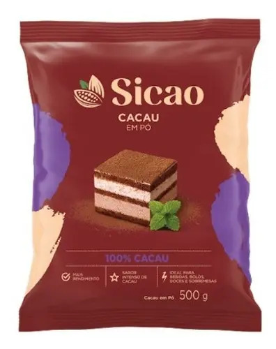 Cacau Em Pó 100% Natural Alcalino Sicao 500g
