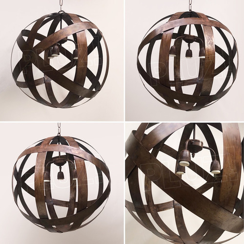 Imagen 8 de 10 de Colgante Esfera 3luces Industrial Vintage Chapa Hierro Negro