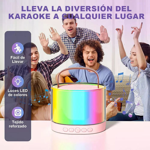 Máquina de karaoke altavoz bluetooth con 2 micrófonos inalámbricos color rosa