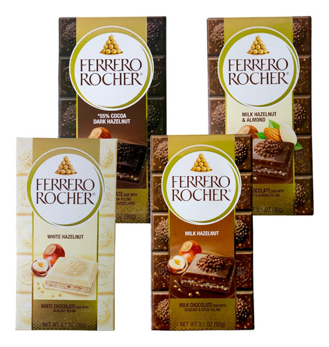 Ferrero Rocher Barra De Chocolate 4 Sabores Original 4 Pzs
