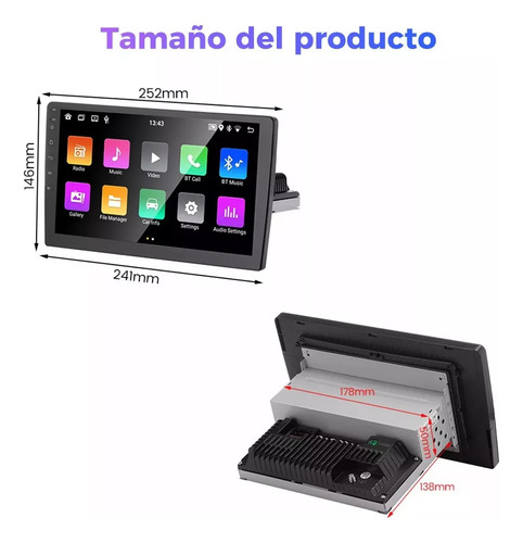 Gearelec 10 Inch / 1 Din Carplay Autoestéreo Pantalla Carplay Android 13 4+64g 1 Din 10 Pulgadas Wifi Gps Bluetooth Cámara Negro