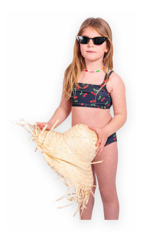 Imagen 2 de 5 de Malla Bikini Cali Niña Uv Upf50+ Top Tiras + Bombi Cherry