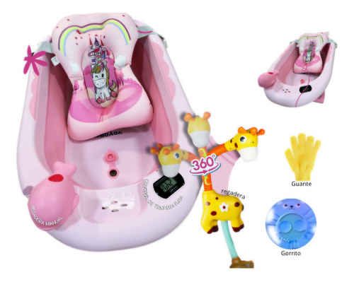 Bañera Para Bebe Con Termometro + Guante + Regadera + Cojin