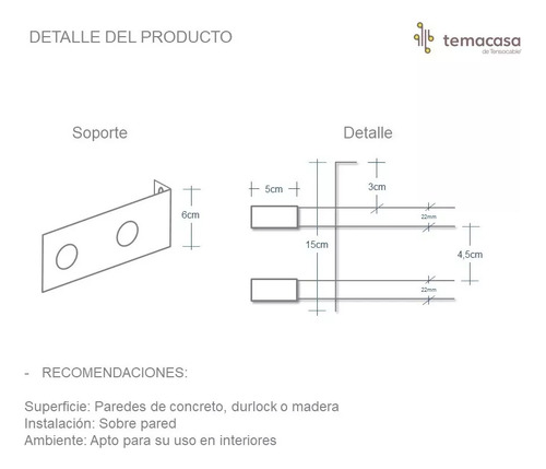 Barral Doble De Acero P/ Cortina 1.5m Temacasa Ø22mm Color Blanco