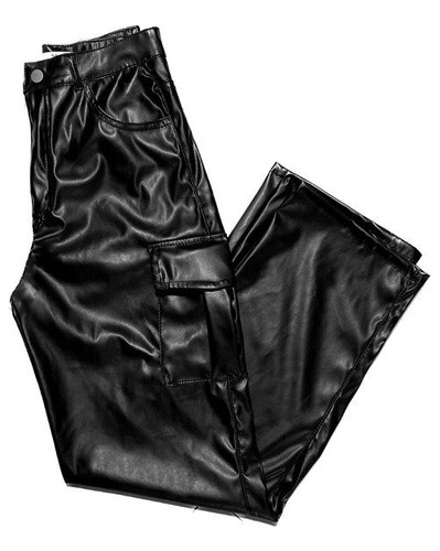 Pantalon Engomado Negro Cargo Mujer Cuero Ecocuero Moda 2024