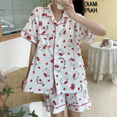 Pijama De Verano Para Mujer Con Diseño De Gato Hello Kitty