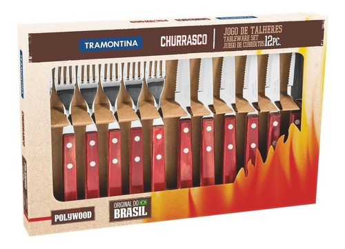 Imagen 1 de 7 de 6 Cuchillo Español 6 Tenedor Tramontina Polywood En Caja