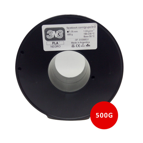 Imagen 2 de 2 de Filamento 3D PLA 3n3 de 1.75mm y 500g negro