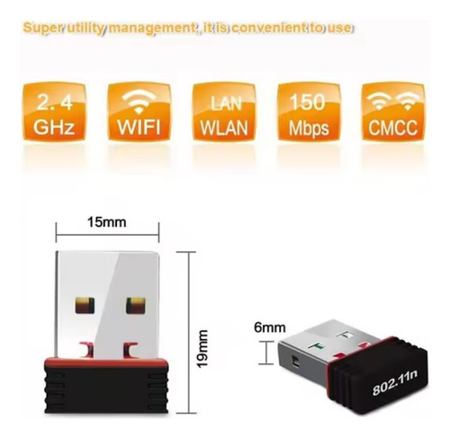 Adaptador Receptor Placa Wifi Usb 150mbps Antena Interna Pc