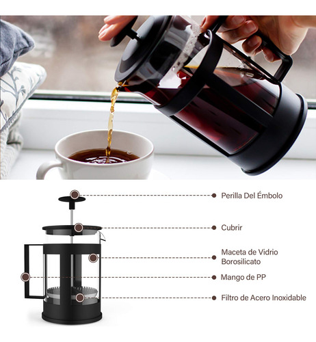 Cafetera Prensa Francesa 850ml 6 Tazas Para Café Y Té