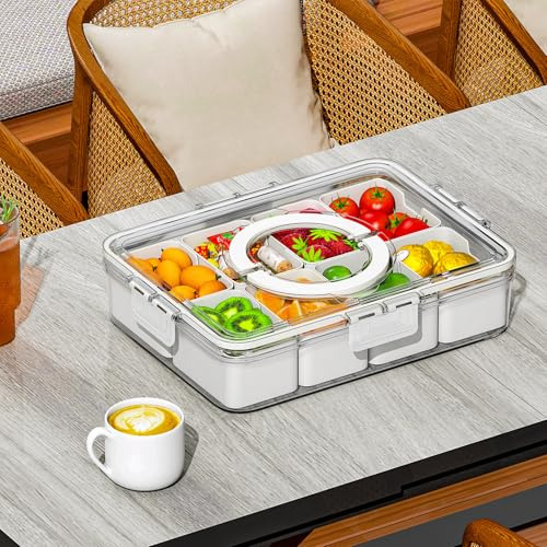 Bandeja Divisoria Con Tapa Y Asa, Recipiente Para Snacks, Or