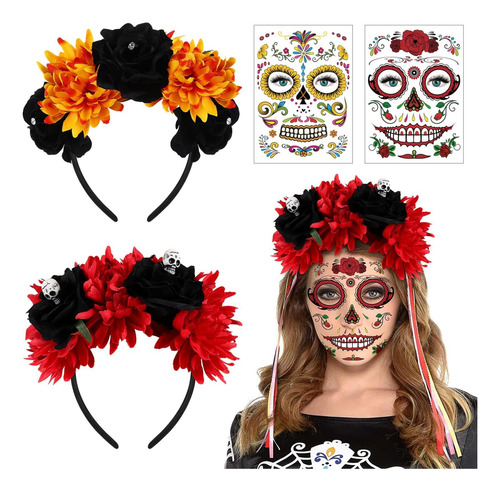 Tiara De Coroa De Flor Gótica De Halloween Com Rosto Temporá