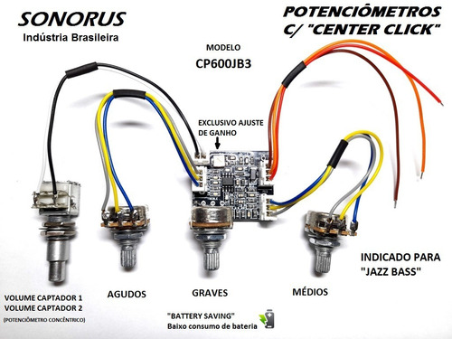 Pré-amplificador Circuito Ativo P/ Baixo Cp600jb3 Sonorus