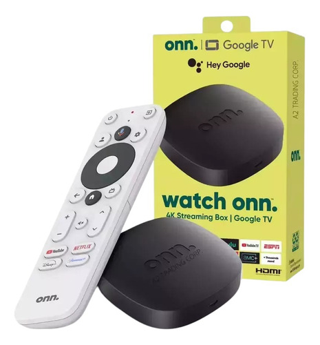 Onn Google Tv Box 4k Streaming + Fuente Negro De Voz