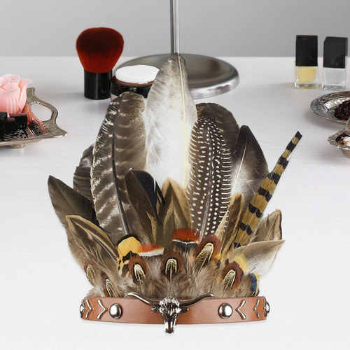 Diadema De Plumas Indias, Tocado Para 55 A 60cm