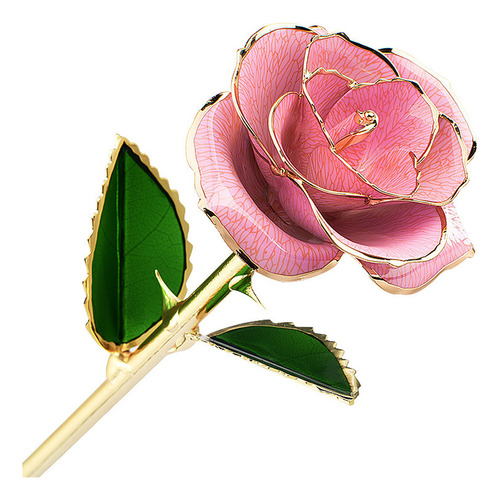 Rosa Chapada En Oro De 24 Quilates Con Soporte, Regalo De Sa