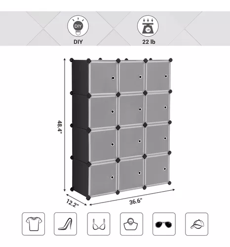 Armario organizador de nueve cubos con puertas modular de plástico color  negro Songmics