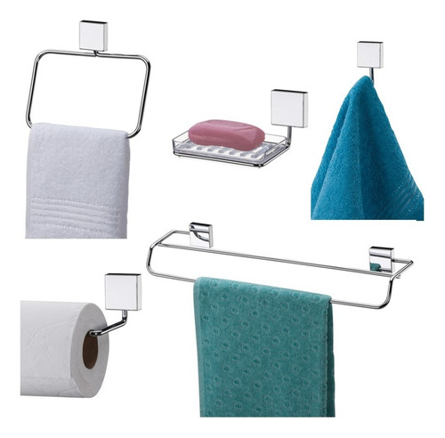 Juego de 05 piezas de pared de baño de acero inoxidable 7510, color Future Chrome