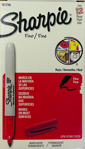 Marcador Permanente Sharpie Rojo Punto Fino 12 Pzs