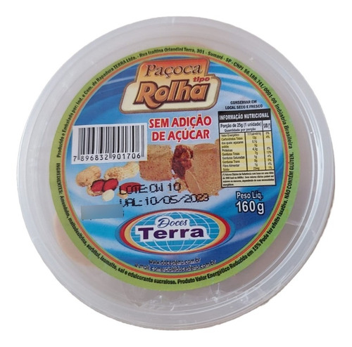 Paçoca Tipo Rolha - Zero Açúcar - Doces Terra - 160 G