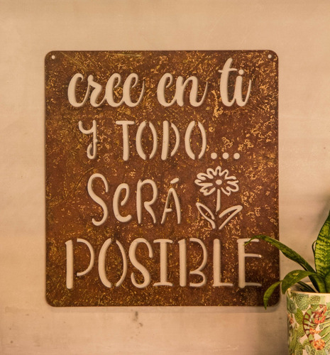 Cartel Chapa Oxidada Con Frase Colgante Deco - Disentino