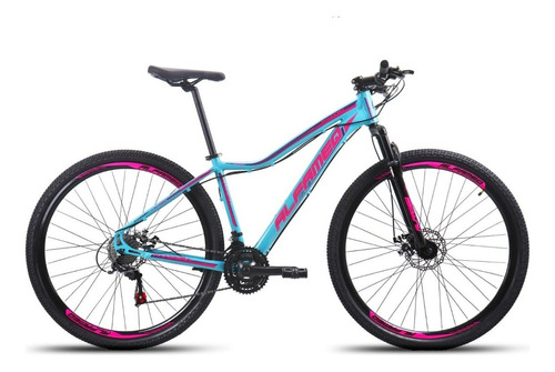 Mountain bike Alfameq Pandora aro 29 17" 21v freios de disco mecânico câmbios Indexado MTB cor azul/rosa/roxo