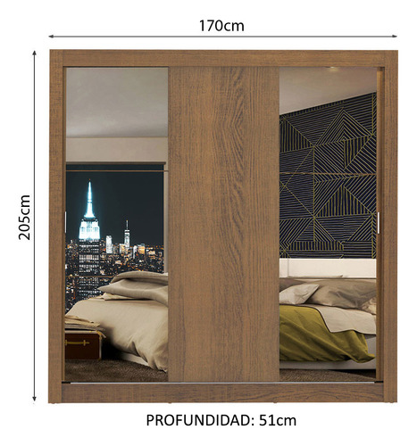 Ropero Closet Madesa Monaco 3 Puertas 2 Espejos M