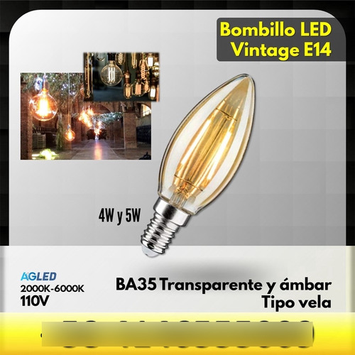 Bombillo Led Vintage Tipo Vela 4w E12 2200k 110v Ba35