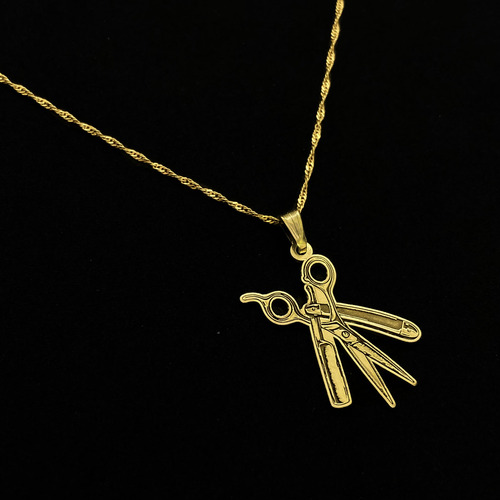Cadena Y Dije Tijera Navaja Peluqueria Barberia Oro 18k Oro 18k 40 Cm
