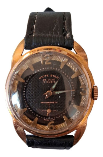 Reloj Pulsera Star White De Luxe Cuerda Hombre Suizo Años 50 Negro Dorado Negro (Usado)
