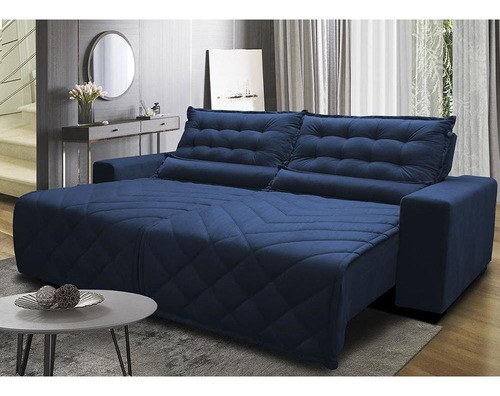 Sofá 2,62m Retrátil E Reclinável Cama Inbox Plus Azul
