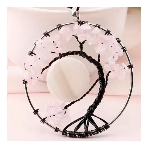 Collar Dije Árbol De La Vida Chakras Hecho A Mano Con Cuarzo Color Beige