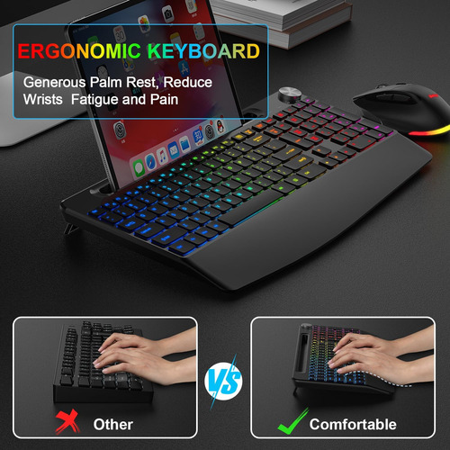 Combo Teclado & Mouse Inalámbricos Retroiluminados Ergonómic