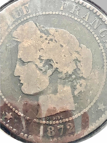 Antigua Moneda Francia 10 Cêntimos 1872 Cobre Head Of Ceres (Usado)