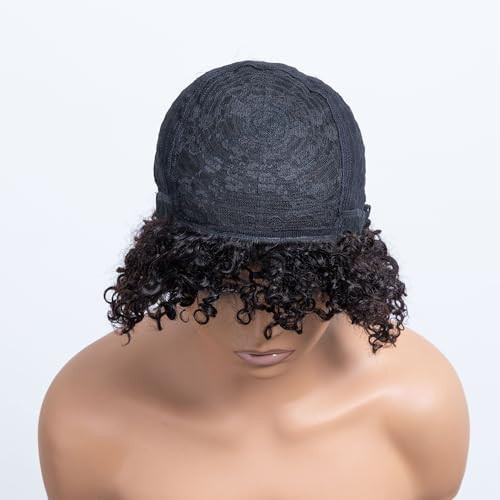 Peruca Feminina De Cabelo Curto Encaracolado Preto Com Franj