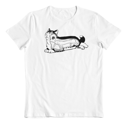 Polera Blanca Dtf Algodon Ilustracion Gato Alien Cat Lover